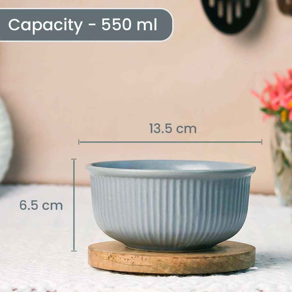 The Earth Store Grey Fringe 2Pc Ceramic Bowl Gift Set, 500 ml Each Microwave Safe, Snack Serving