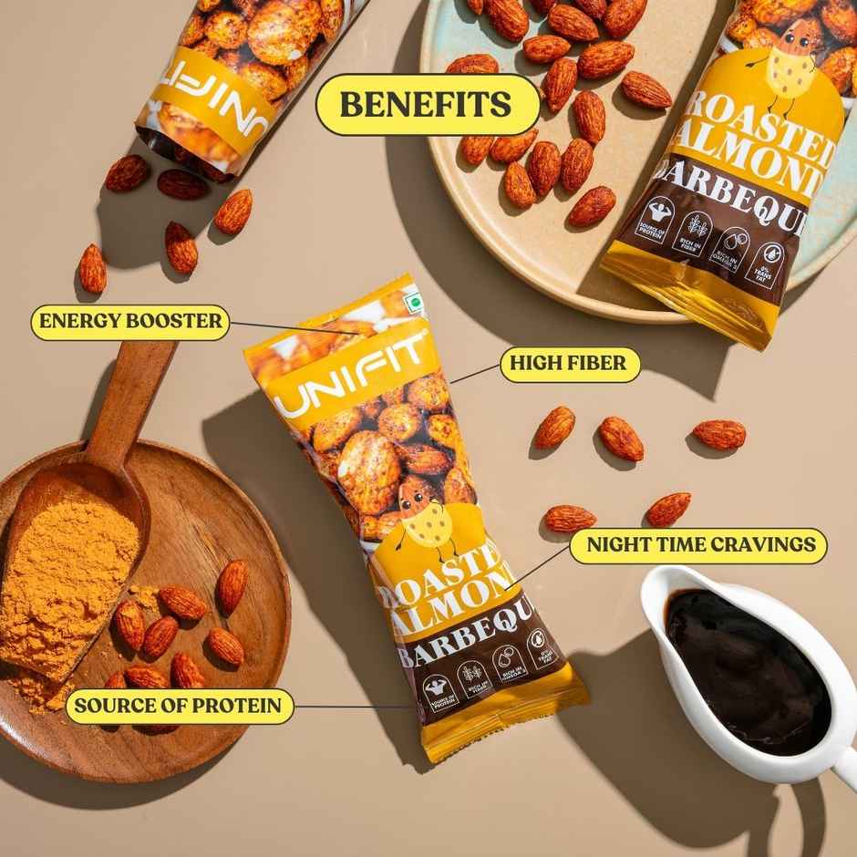 Unifit Barbeque Almonds | Smoky Roasted Snack | Protein & Fibre Rich