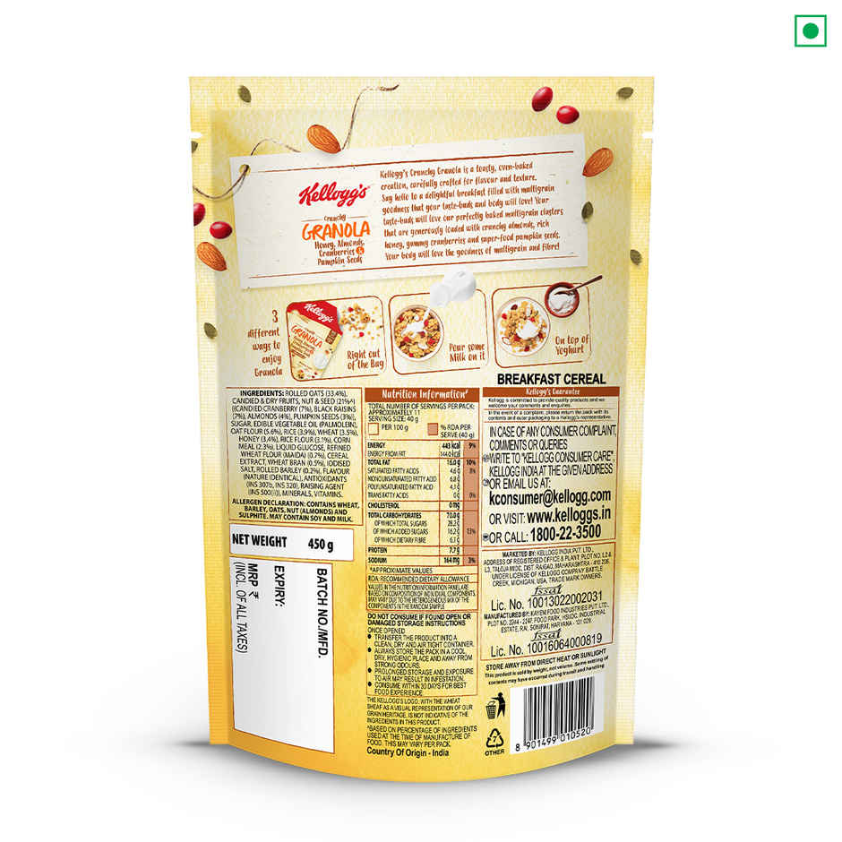 Kellogg's Crunchy Granola | Muesli | Honey, Almonds, Cranberries & Pumpkin Seeds