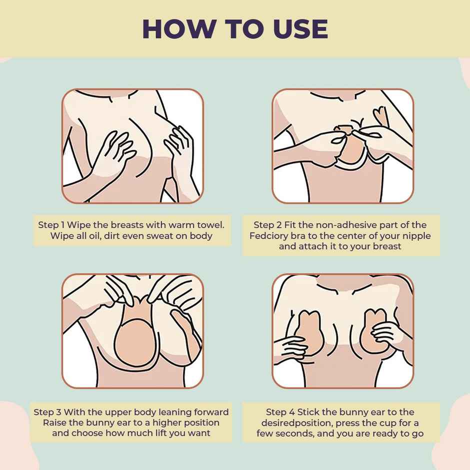 Sanfe Flix Reusable Boob Lift Cups For Breast Push Up Braless | Padded | Rabbit A | C Cup