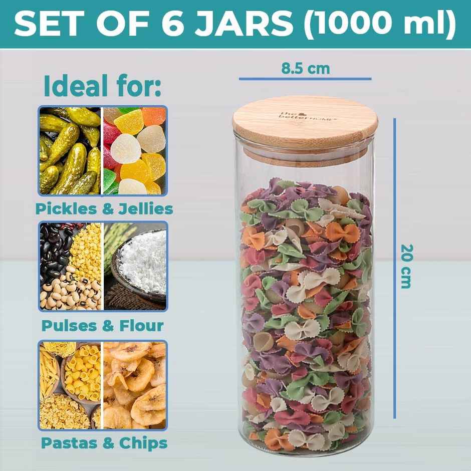 The Better Home Borosilicate Jars 1000Ml (Pack Of 6)