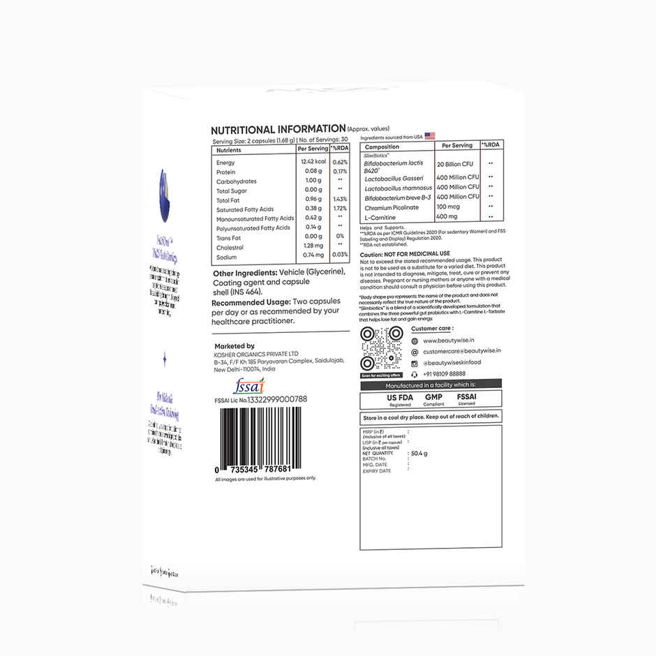 Beautywise Dual Action Body Shape Pro Slimming Supplement for Weight Loss Support (60 Capsules)