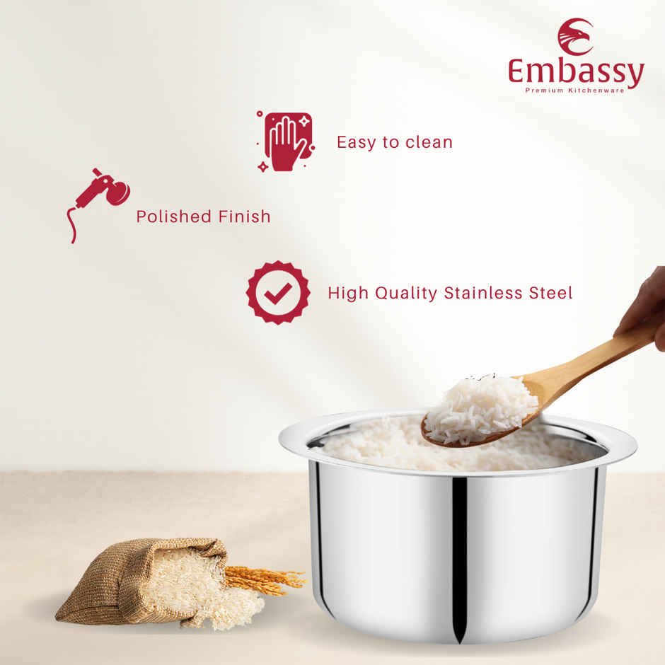 Embassy Plain Tope / Patila Set of 3, 1000/1300/1700 ml, Sizes10/11/12, Premium Stainless Steel