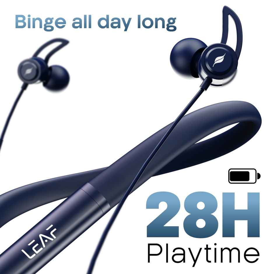 Leaf Rush X342 in Ear Neckband+ AI Sound App | 28H Playtime | 3 Modes | Midnight Blue