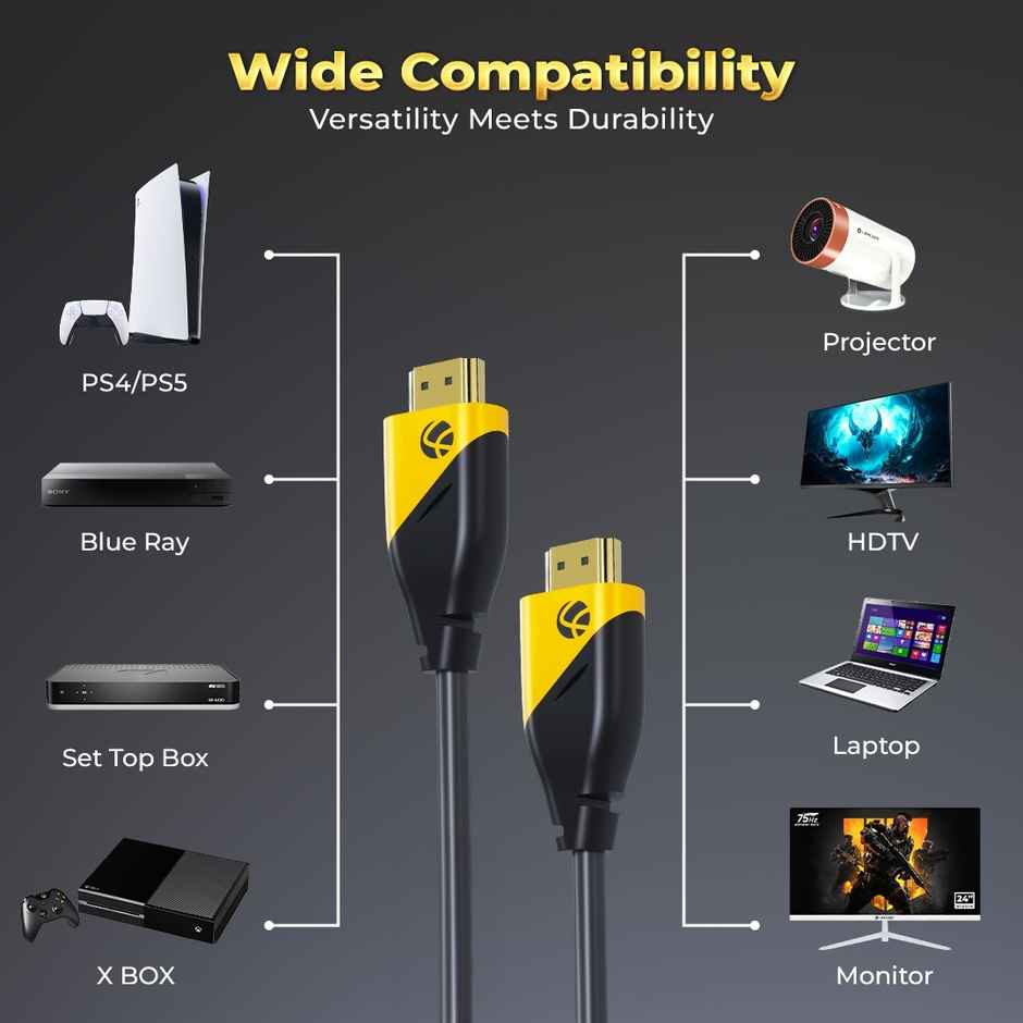 Lapcare LHC-104 HDMI Cable 2.0 Cable 1.5Meter | 4K, 60Hz | 18Gbps Speed | ARC & 3D Support | Durable PVC (Compatible with Laptops, Desktops, Smart TVs, Projectors) - Black