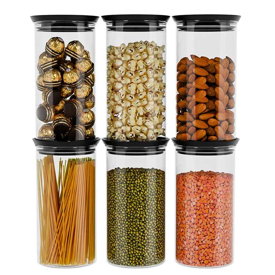 Tex-Ro Plastic Round Push Grocery Container for Kitchen Organizer - 1500 ml | Pack of 6