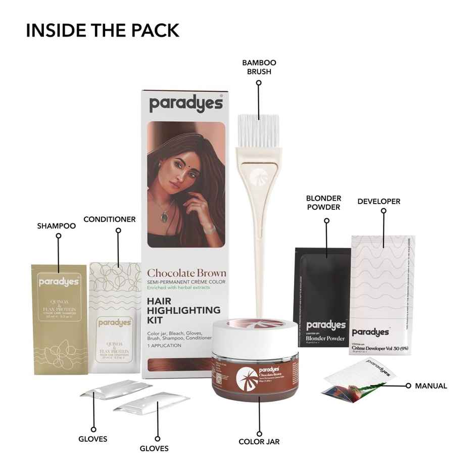 Paradyes Ammonia Free Chocolate Brown Semi-Permanent Hair Highlighting Kit