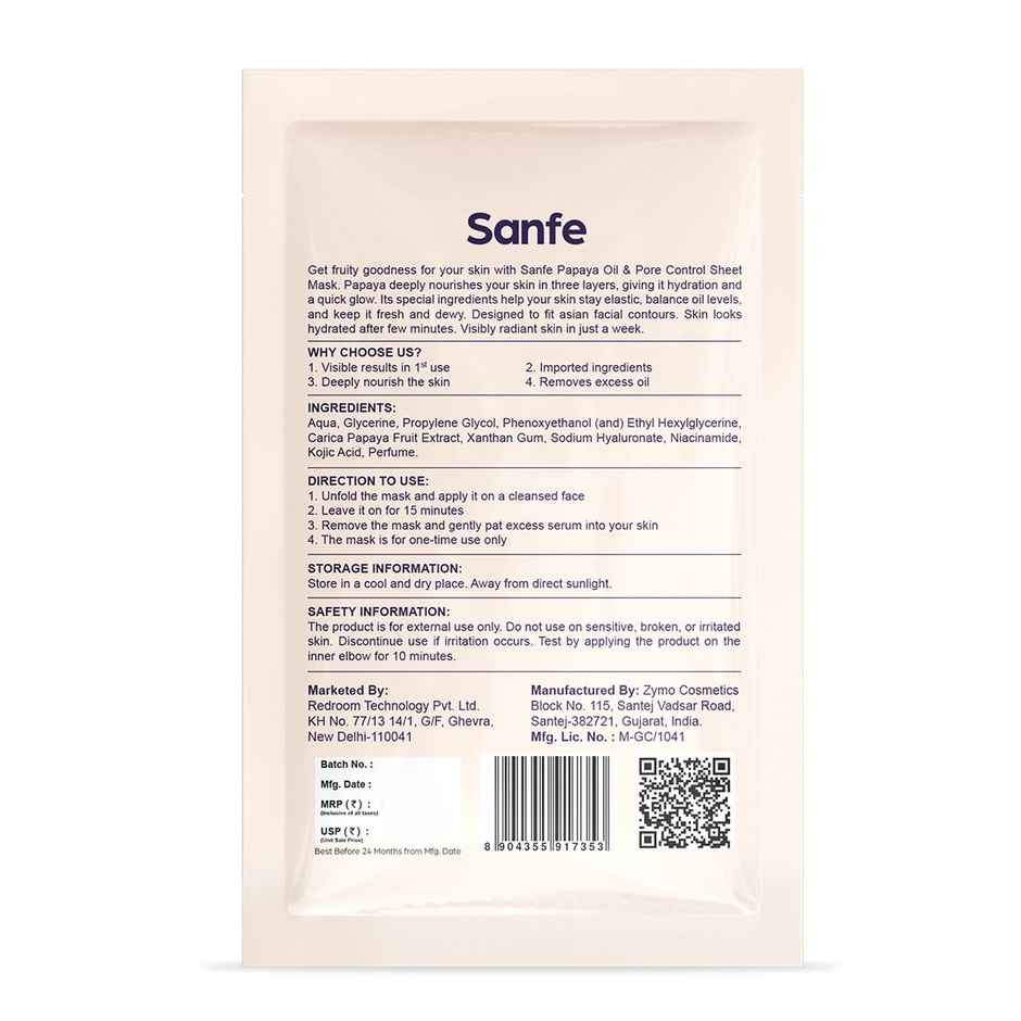 Sanfe Instant Oil Control Papaya Facial Mask 100% Fruit Extracts, Korean Mask