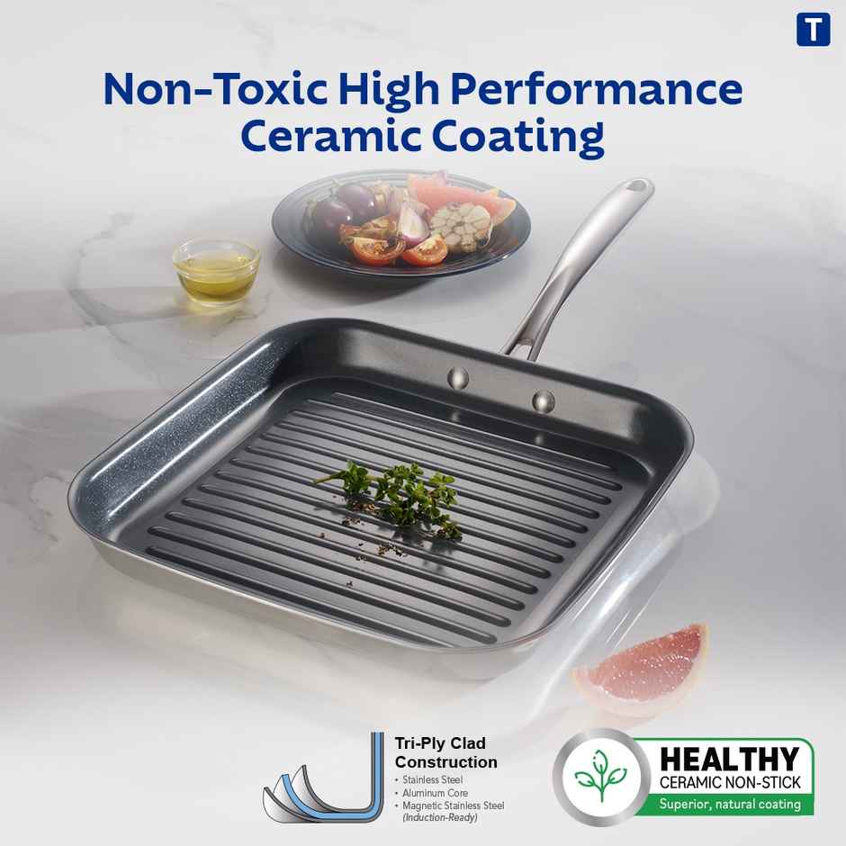 Tramontina Fusao Triply Ceramic Grill Pan | 26 cm | Induction Compatible