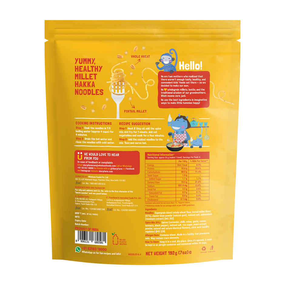 Slurrp Farm Millet Noodles - Mild Masala | No Maida And Not Fried (192g) & Slurrp Farm Millet Noodles - Classic Masala, No Maida And Not Fried (192g) Combo