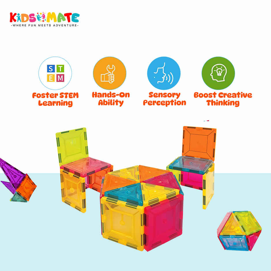 Kidsmate 16-Pcs Magnetic Tiles Set | Brain Boosting Fun & Educational STEM Learning Toy|Multicolour