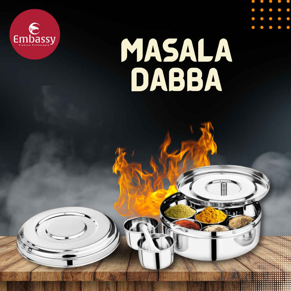 Embassy Masala Dabba/Spice Box, 7-Cups, 18 cms Diameter, Size 11, Premium Stainless Steel