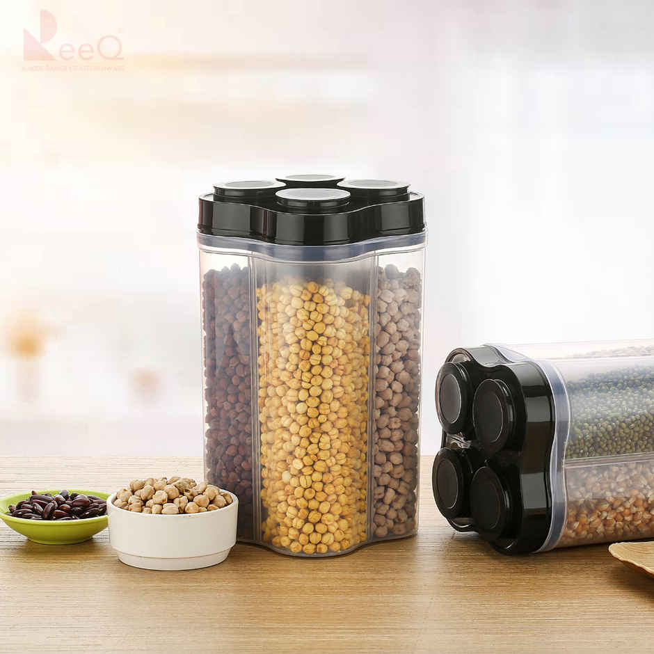 ReeQ 4 in 1 Multipurpose Airtight Storage Container | Black Lid - 2.5 L