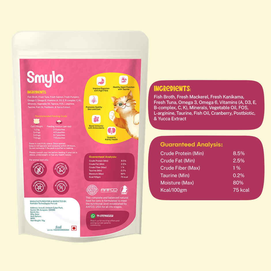 Smylo Adult Mackerel Wet Cat Food | Fresh & Preservative-free