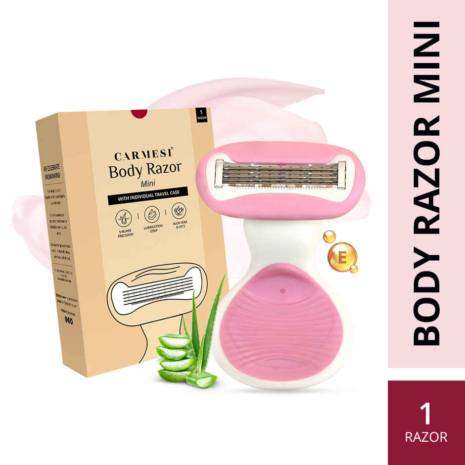 Carmesi Body Razor for Women's Hair Removal With Travel Case 5-Blade Precision Smooth & Hassle-Free Shaving on the Go Aloe Vera & Vitamin E