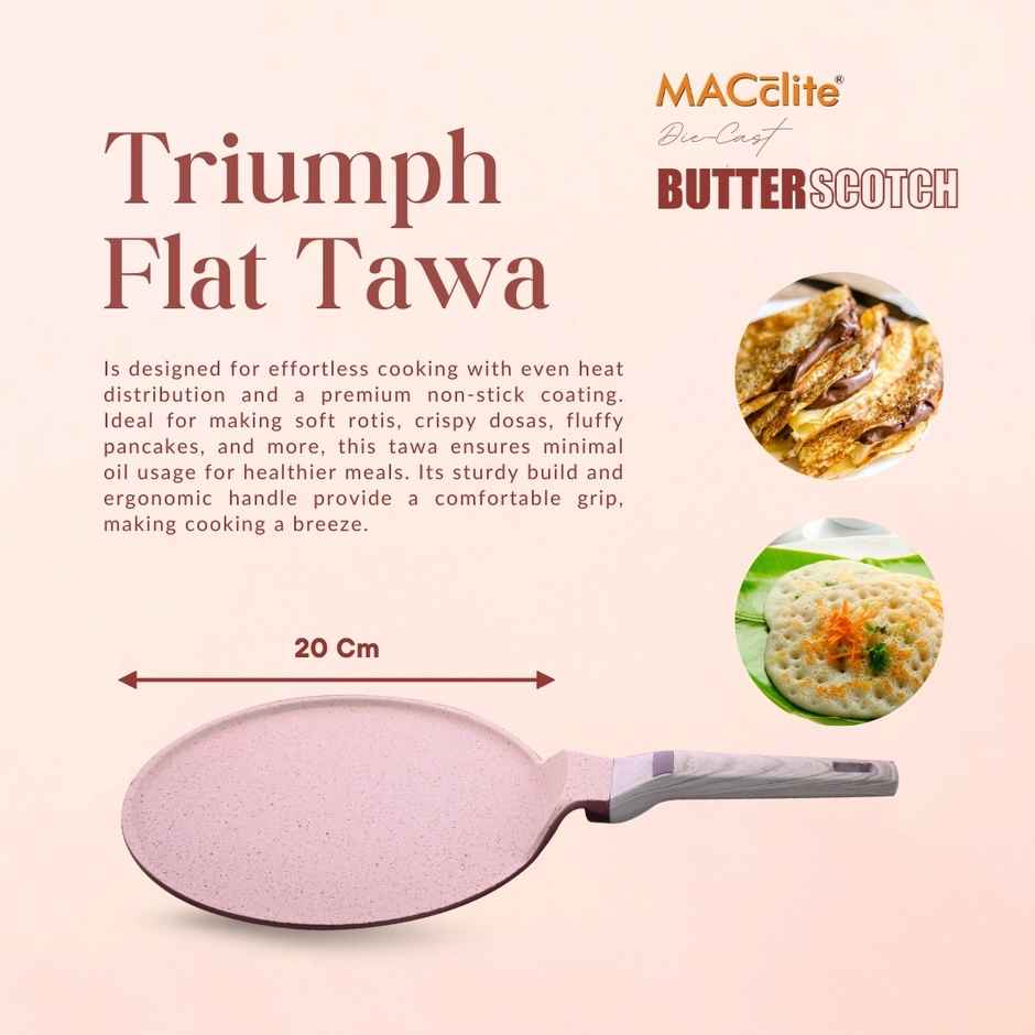Macclite Non-Stick PDC Granite+ Induction Base Butter Scotch Triumph Flat Tawa 20 cm