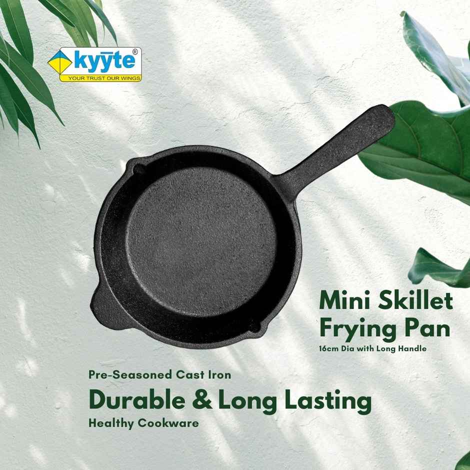 Kyyte Cast Iron Pre Seasoned Mini Skillet/ Frying Pan 16cm Dia Long Handle