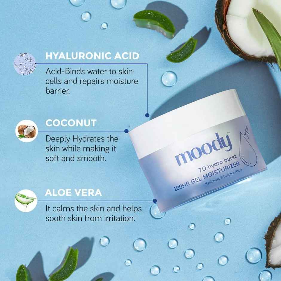 Moody 7D Hydro Burst 100Hr Gel Moisturizer With Hyaluronic & Coconut Water (50 Gm)