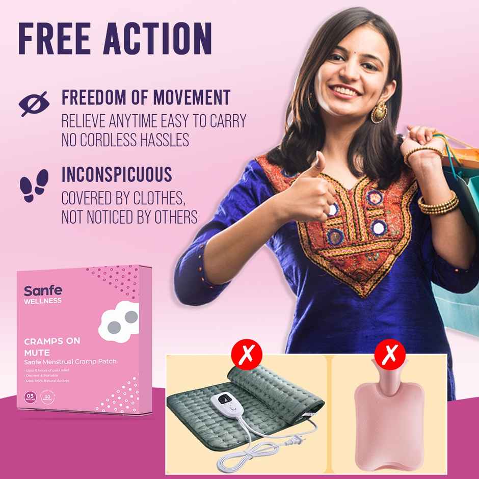 Sanfe Menstrual Cramp Patch | 8 hr relief, Instant, 100% natural | No side effects | 3 Pairs
