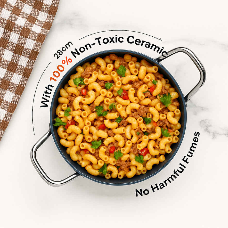 Habitat Ceramic Kadai With Glass Lid Xtreme Coating 28 Cm