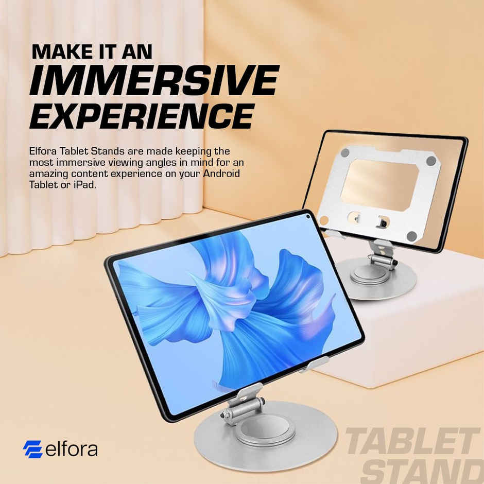 Elfora Heavy Metal Adjustable Tablet Stand Holder for iPad and Tablets | Sliver