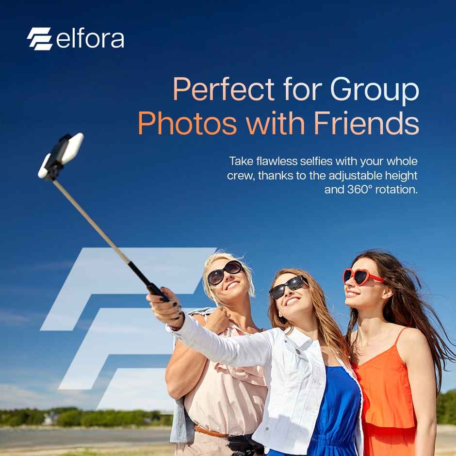 Elfora Bluetooth Selfie Stick Tripod Stand with 360 Degree Adjustable | Black