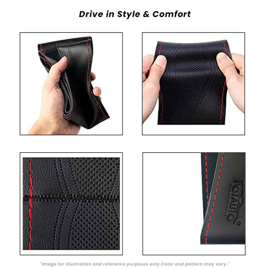 Potauto Car Steering Wheel Cover | Breathable & Anti-Slip Leather | Assorted | Universal Fit - A618