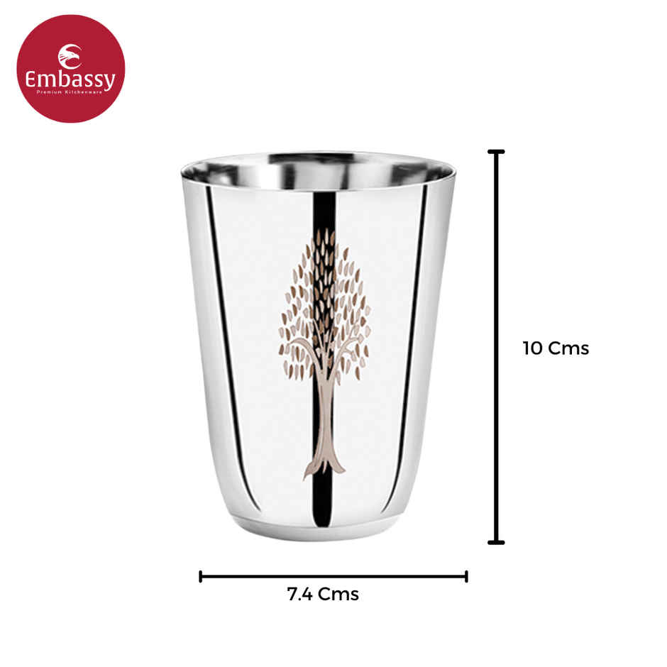 Embassy Premium Oaktree Glasses For Water / Juice, 330 ml, Pack Of 6, Stainless Steel