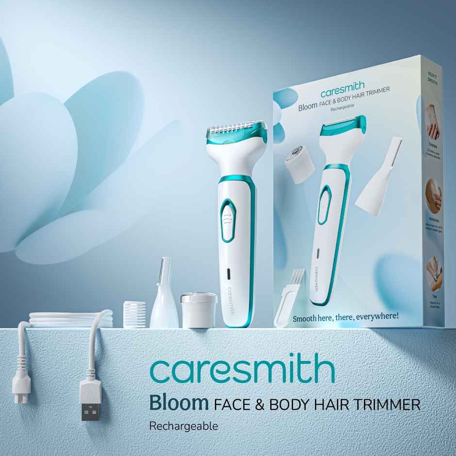 Caresmith Bloom 4 In 1 Face & Body Hair Trimmer For Women | Hair Removal Machine | Glossy White