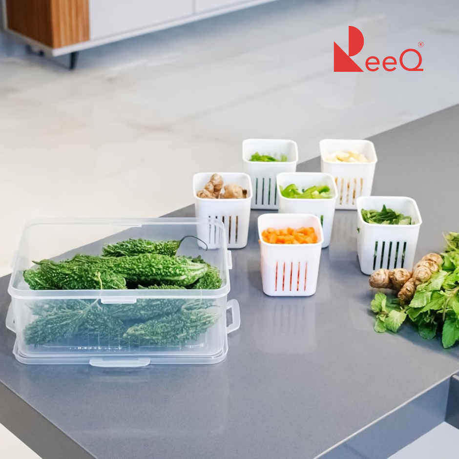 ReeQ Multipurpose Fridge Storage Box with Lid Removable Grid Containers