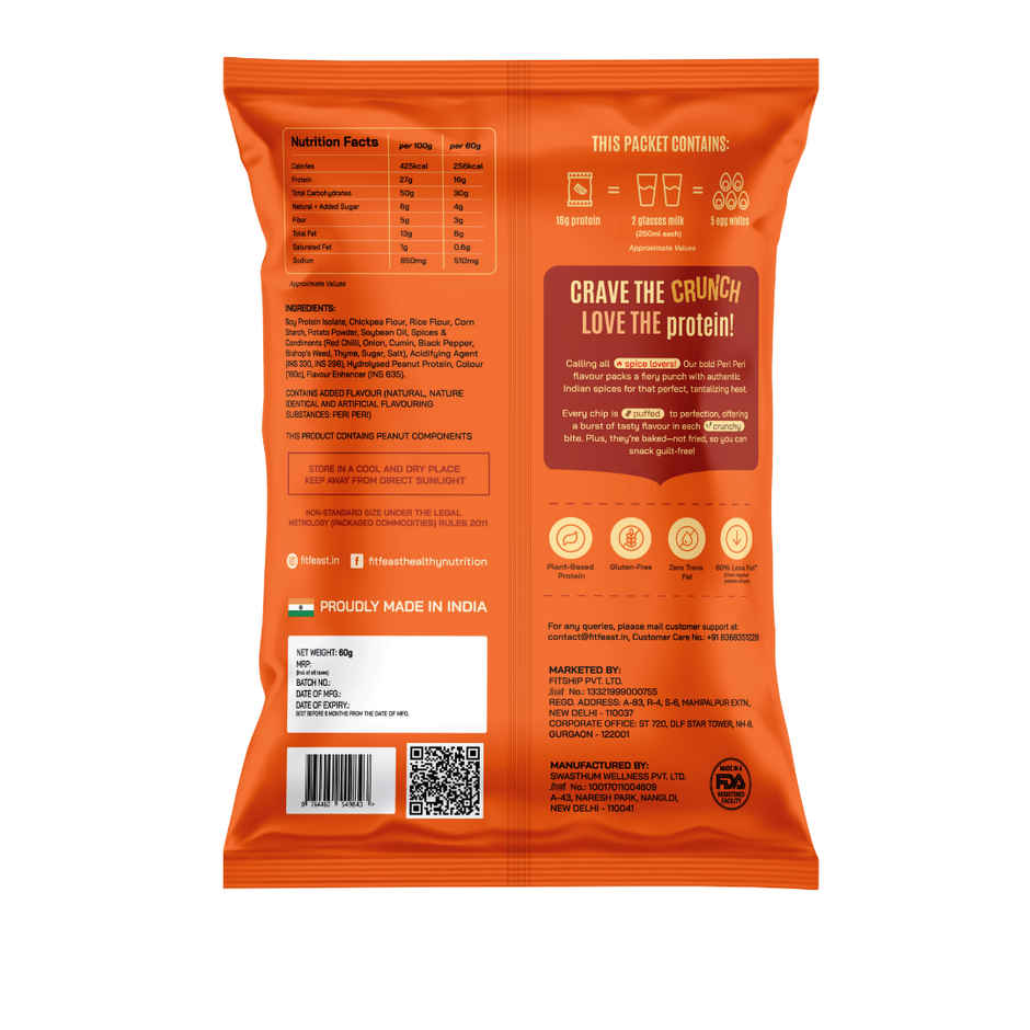 FitFeast 16g Protein Chips Peri Peri (6) | Low Fat, Crunchy