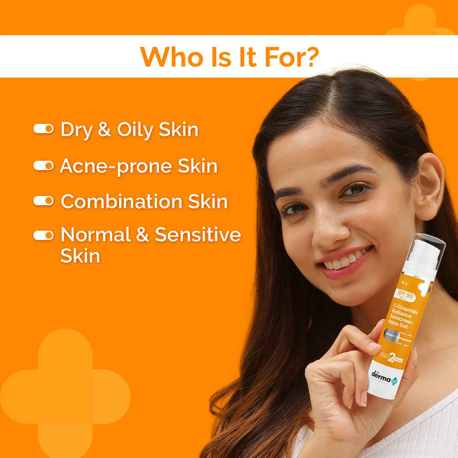 The Derma Co C-Cinamide Radiance Sunscreen SPF 50 Aqua Gel PA++++ With Vitamin C & Niacinamide