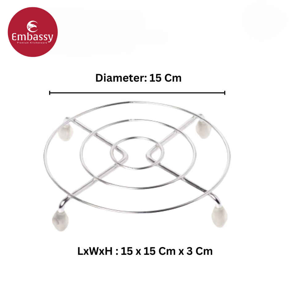 Embassy Round Trivet, Small Size (Pack of 2), 15 cms, Premium Stainless Steel Table Ring