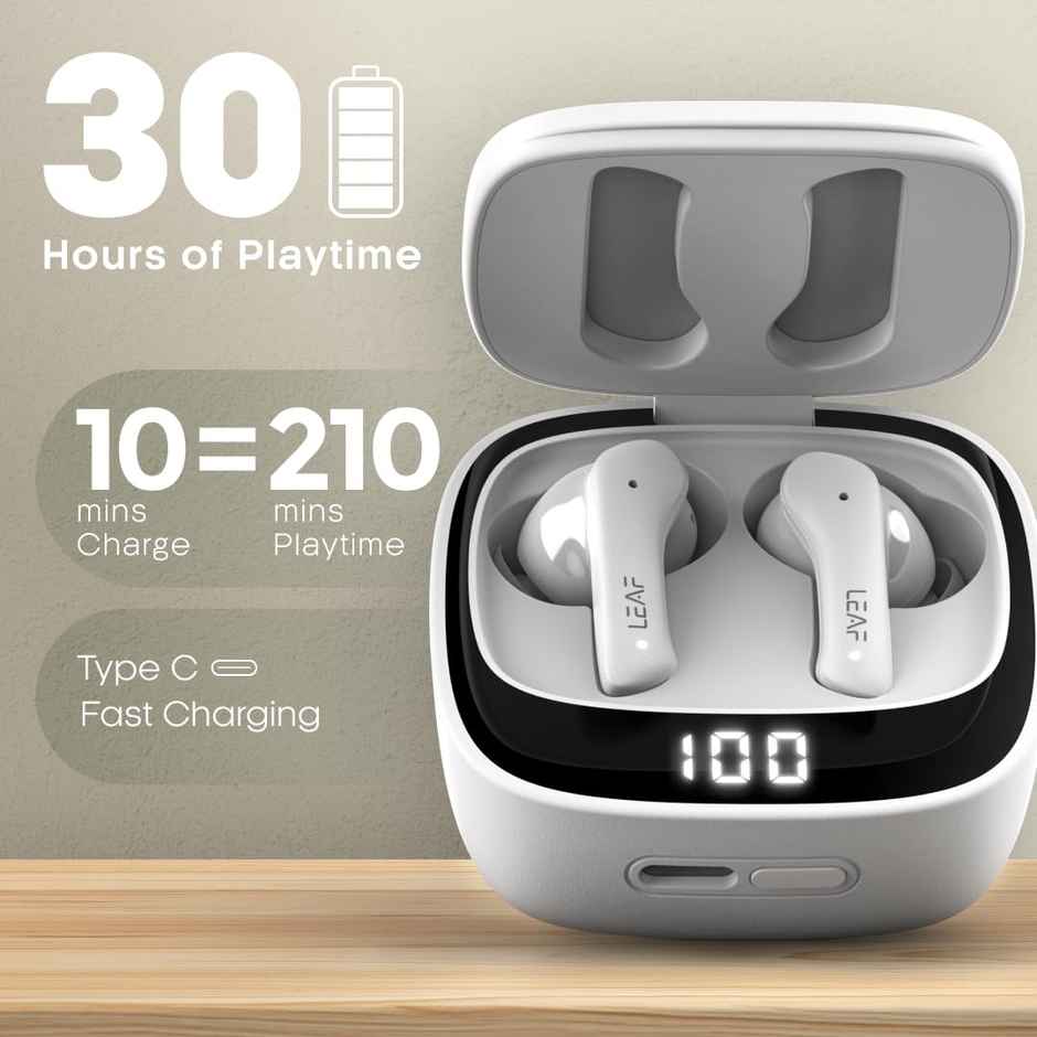 Leaf Buds X614 True Wireless Anc Earbuds With Ai Sound App, 30H Playtime,Bluetooth V5.3 Pure White