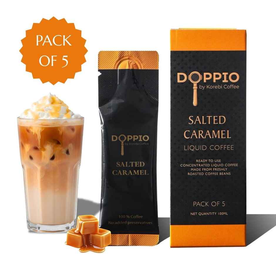 Doppio By Korebi Coffee Salted Caramel-Artisan Instant Liquid Coffee Concentrate|5-Pack|20 ml Each