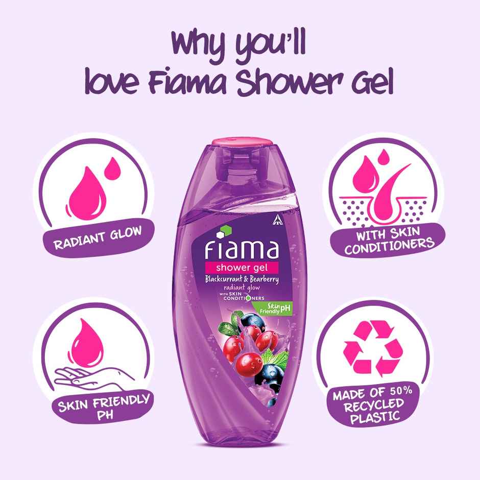 Fiama Body Wash Shower Gel Blackcurrant & Bearberry, with Skin Conditioners for Radiant Glow