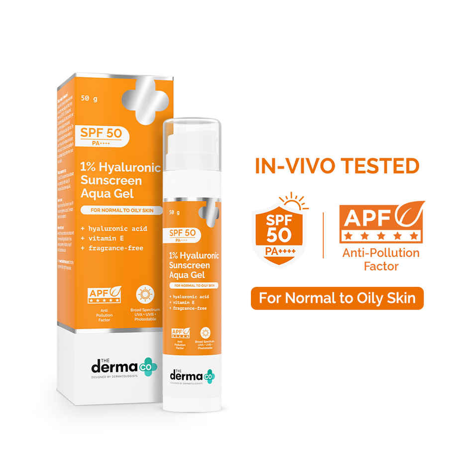 The Derma Co 1% Hyaluronic Sunscreen Spf 50 Pa+++ Aqua Gel For Normal To Oily Skin