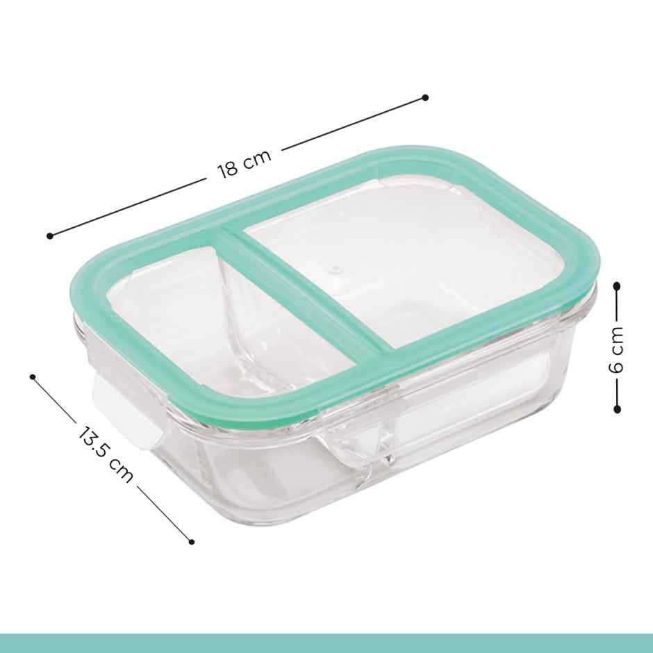 Oliveware Elite Bag Glassware Lunch Box 2 Compartment Tiffin Containers 600 ml Transparent