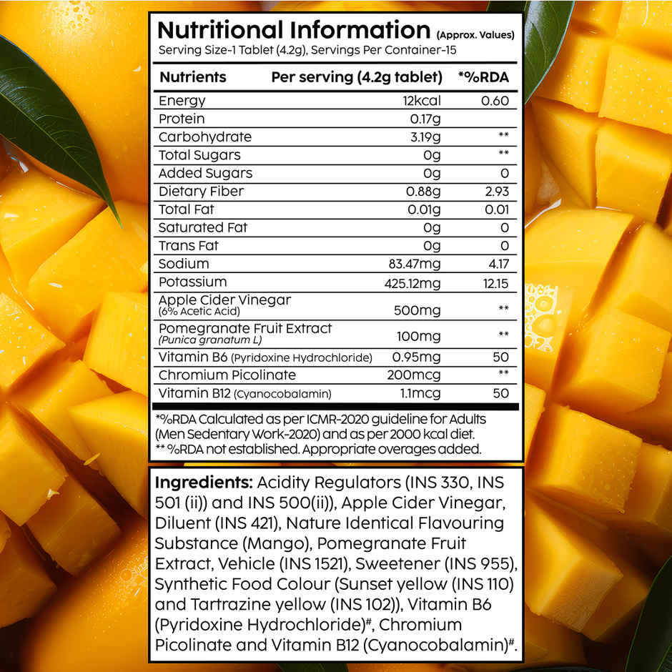 Plix Apple Cider Vinegar Effervescent for Weight Loss (Mango) - Pack Of 1