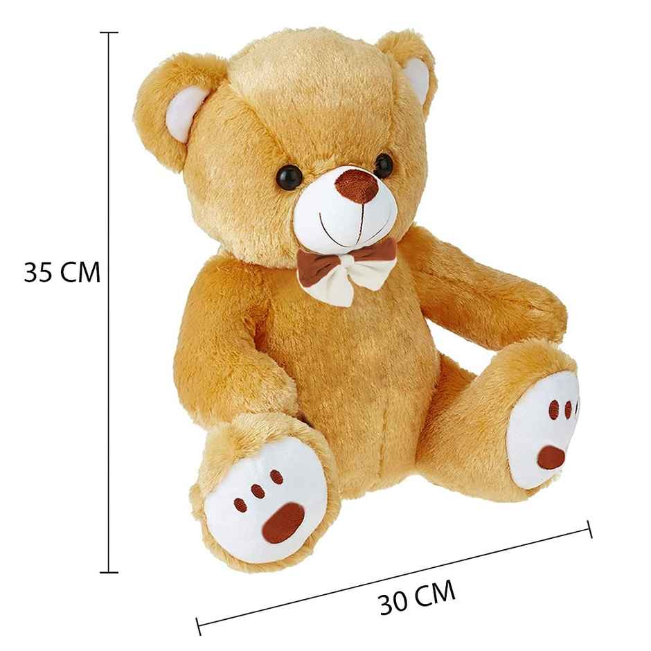 Webby Plush Cute Sitting Teddy Bear Soft Toys with Neck Bow and Foot Print, Brown 35 cm