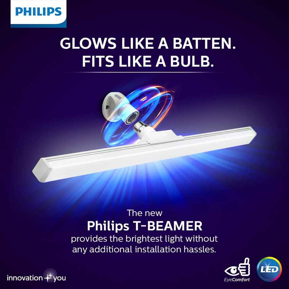 Philips Compact 2Ft 20Watt Led TBeamer | Stellar Bright Led Bulb For Home | Cool Day Light | B22 Base Holder