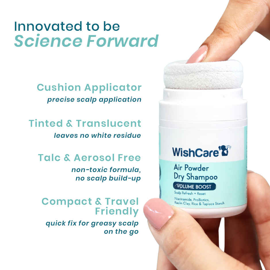 WishCare Air Powder Dry Shampoo for Oily Hair & Scalp - No White Cast & Aerosol - Volume Boost