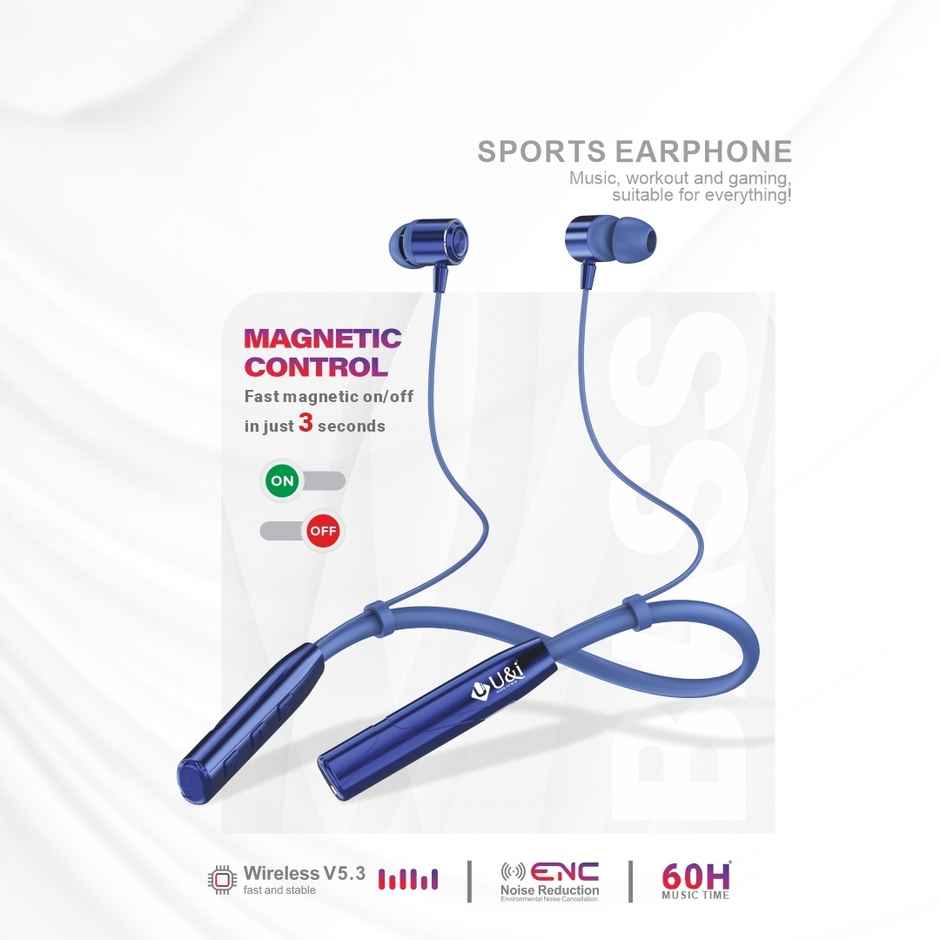 U&i Dynamic Neckband 60H Playtime | ENC | Magnetic Control | Blue