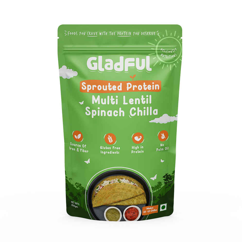 Gladful Beetroot Protein Sprouted Lentils and Millets Instant Chilla Mix(200.0 gms), Gladful Spinach Protein Sprouted Lentils and Millets Instant Chilla Mix(200.0 gms) & Gladful Achari Instant Chilla(200.0 gms) Combo