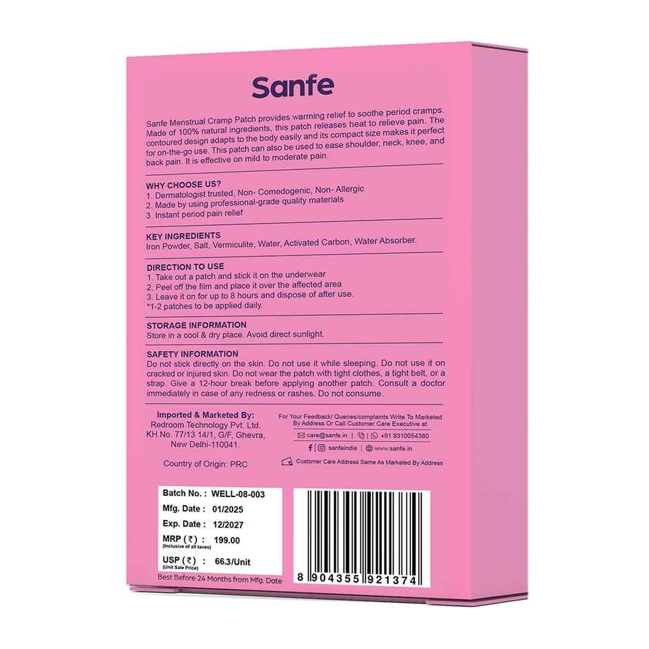 Sanfe Menstrual Cramp Patch | Upto 8 hr pain relief | 100% natural actives | No side effects