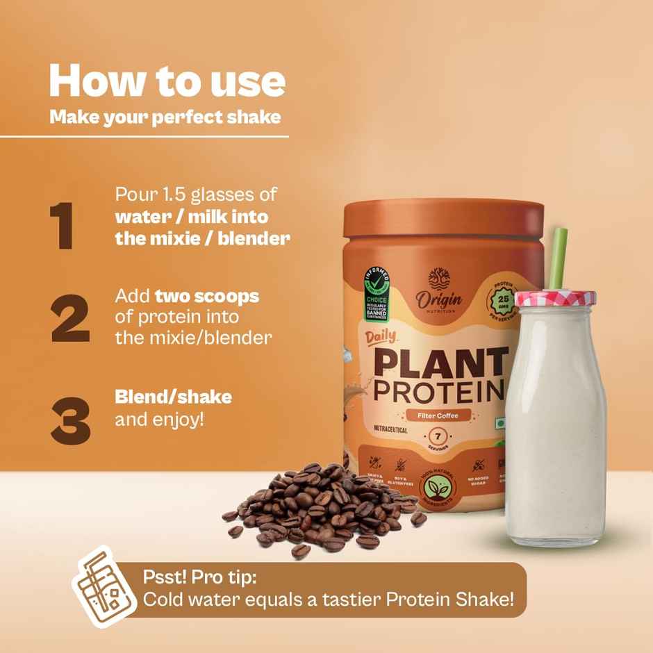 Origin Nutrition Daily Plant Protein Filter Coffee Flavour- 7 Servings