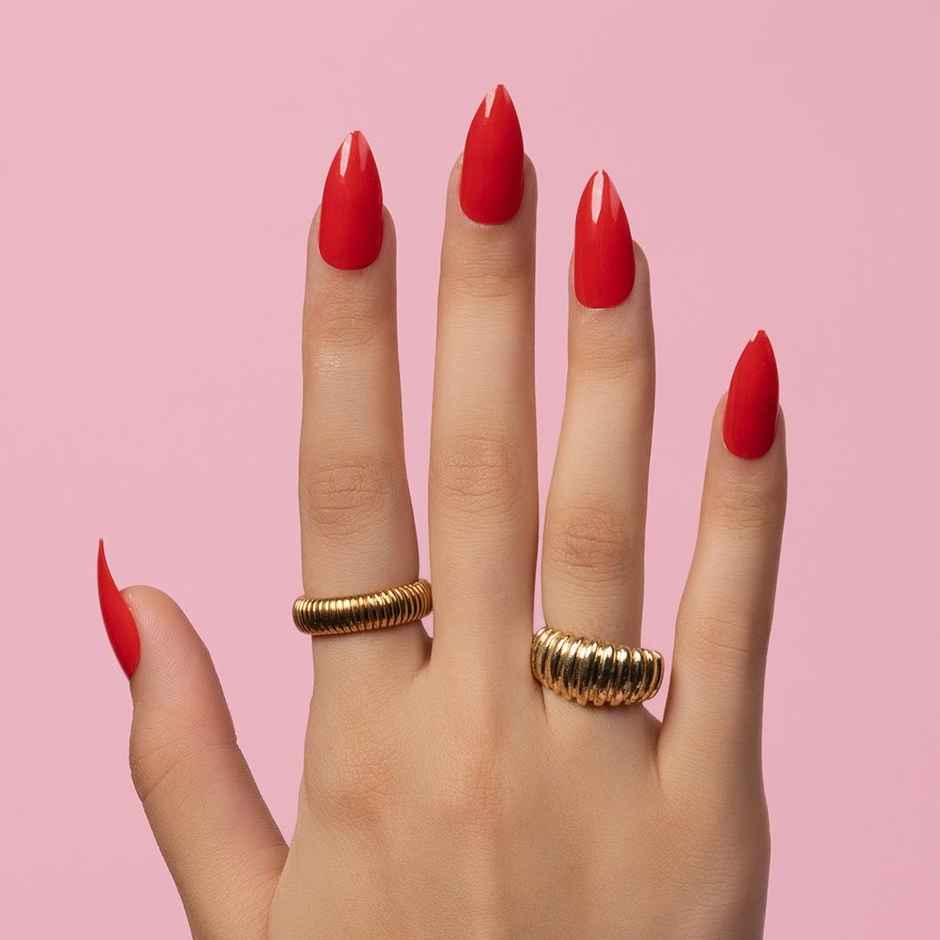 Gush Beauty Nailed It Reusable Press On Nails - Application Kit | Candy Apple Red - Medium Almond