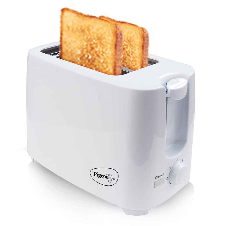 Pigeon 750 Watt  2 Slice Auto Pop up Toaster With Variable Browning Control - White