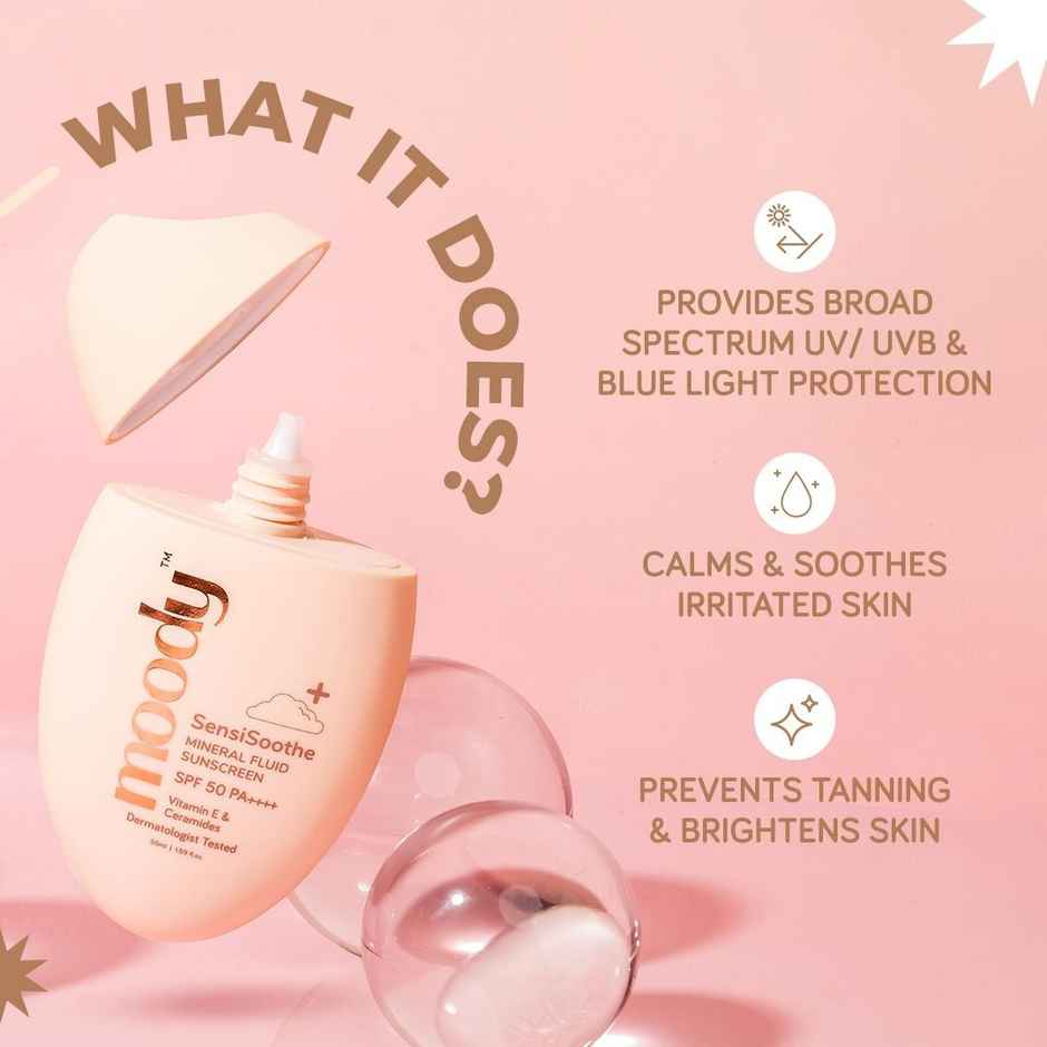Moody Sensisoothe Sunscreen SPF 50 PA++++ Mineral With Ceramides & Rice (50 Ml)