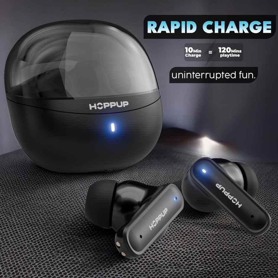 Hoppup Airdoze F50 Earbuds With 40H Playtime, 40 ms Low Latency, Ai ENC(Stealth Black,True Wireless)